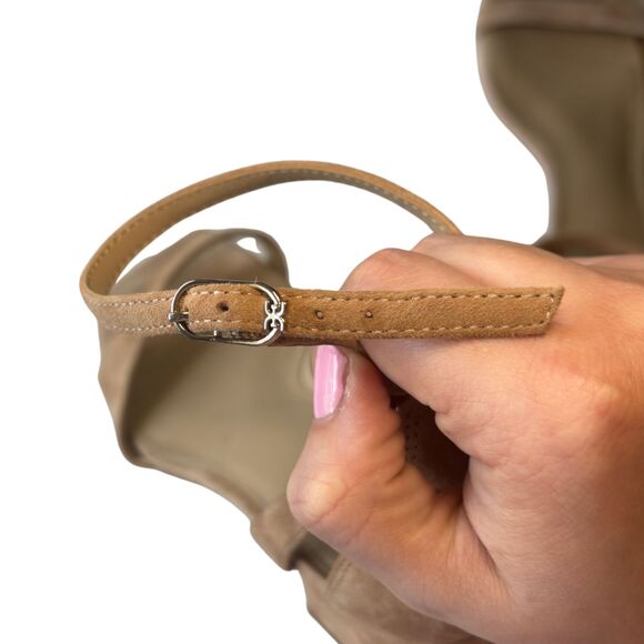 Sam Edelman Tan Suede Block Heel Sandals | Ankle Strap Heels - Picture 9 of 12